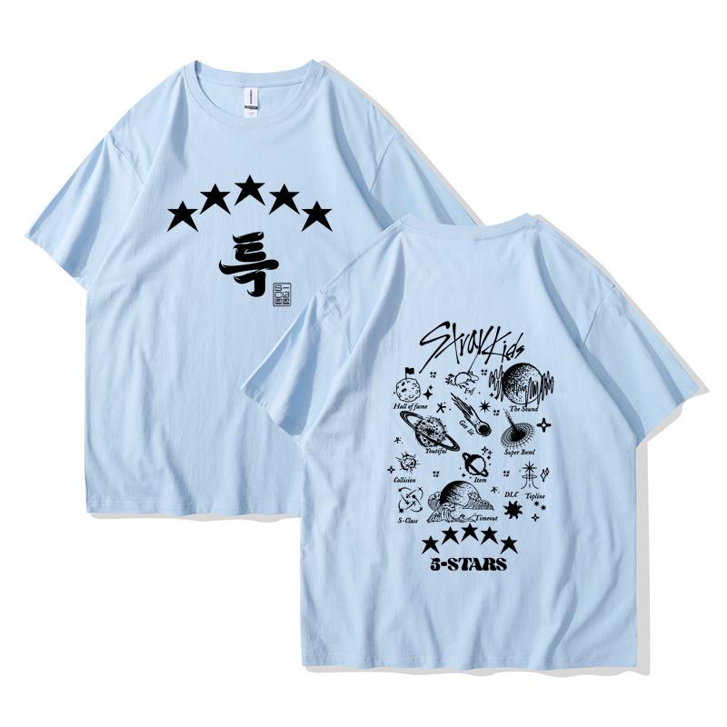 Camiseta de Algodão de Verão Kpop Street Kids 5 estrelas Manga Curta Estética Estampa de Álbum de Música camiseta homens mulheres e crianças peça única