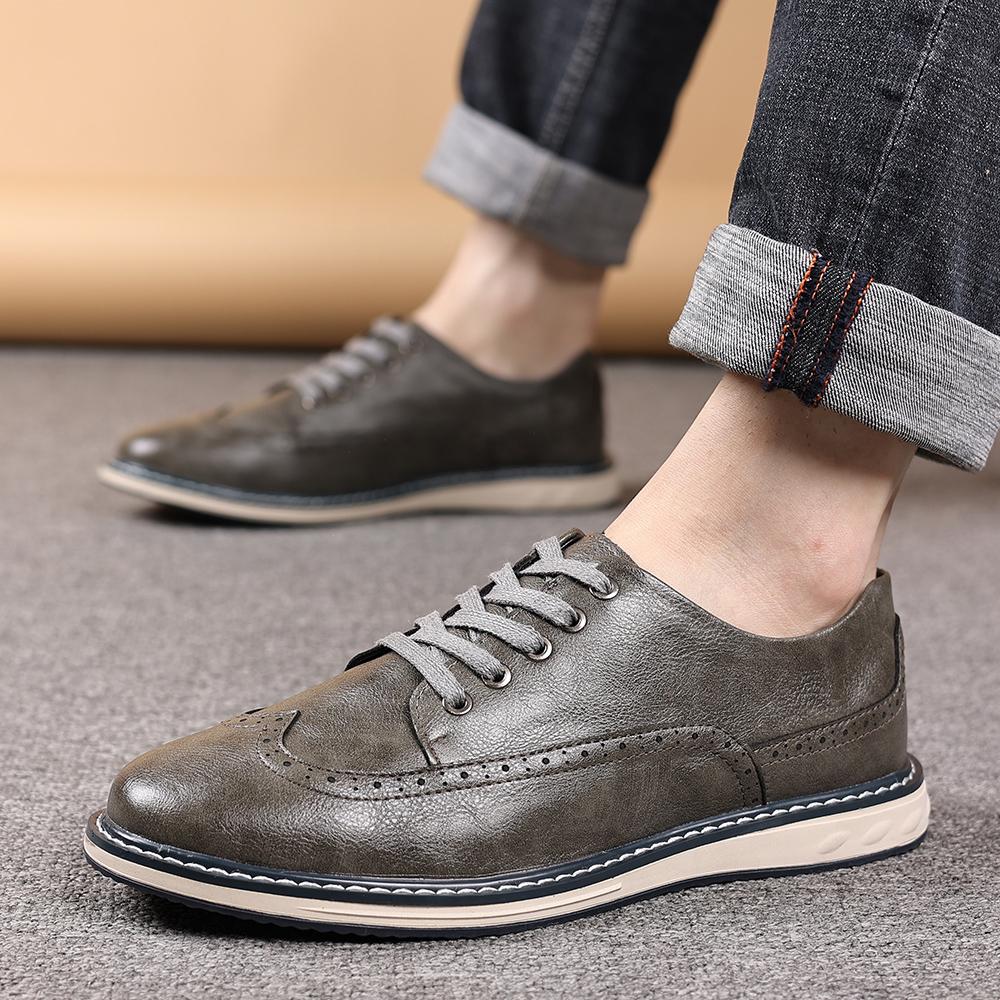 Men's Handmade Casual Leather Shoes Lace Up Breathable Brogue Shoes Fashion Comfortable Footwear for Daily Wear Office Leisure