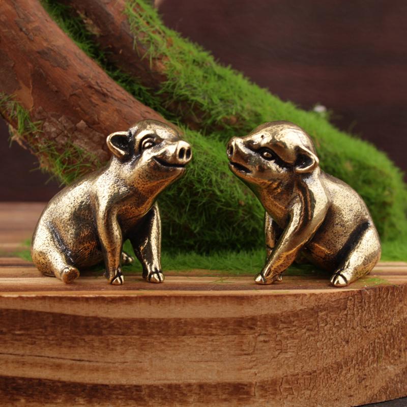 1/2Pcs Vintage Brass Pig Statue Figurine For Wealth Luck For Home Office Desk Decor Unique Ornaments Gift
