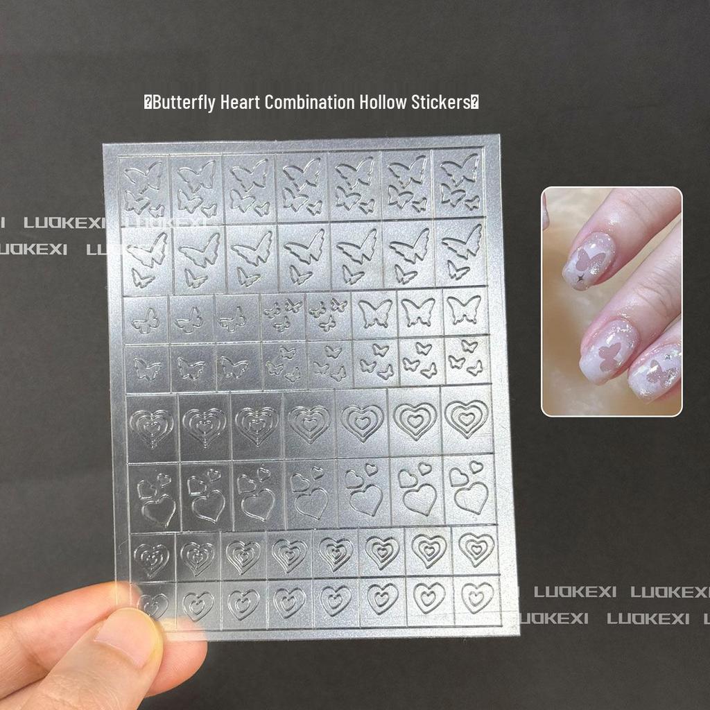 Autocollants Transparents Creux pour Nail Art: Étoiles, Rayons, Papillons, Cœurs, Colle à Patte, Pochoirs de Peinture en Spray