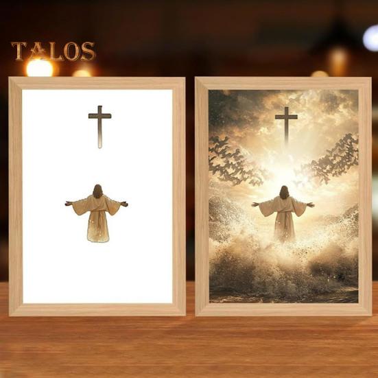 İsa Lamba LED İsa Çerçeve Işığı Yumuşak Işık Kısılabilir Tablo İsa Gece Lambası Aydınlatmalı Kilise Lambası Dekor