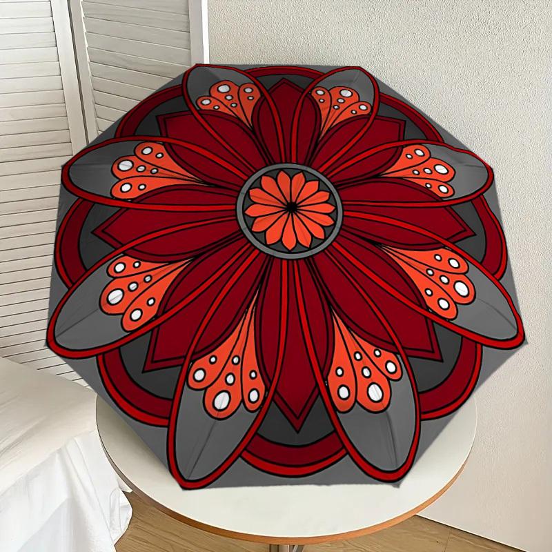 1pc Floral Mandala Design Automatic Umbrella Durable Iron Frame & Plastic Handle, Gift for Men & Women, Sturdy Construction Yy250905184