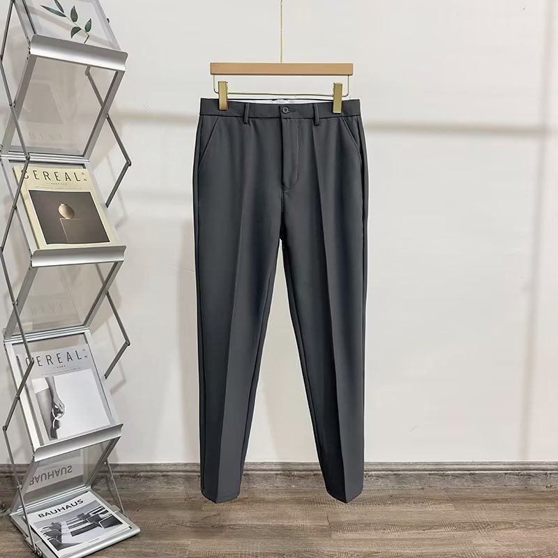 Spring and Autumn Korean Edition British Business Casual High Waist Button Straight Fit Solid Color Nine Split Suit Pants