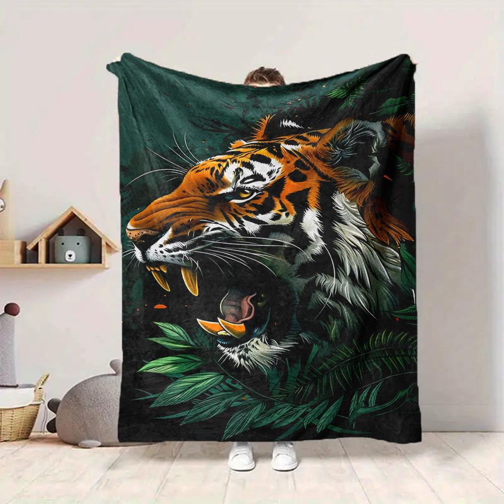 1pc Tiger Print Blanket Lightweight Flannel Blanket Throw Blanket For Sofa, Bed, Travel, Camping, Livingroom, Office, Couch, Chair, And Bed Yy25101515