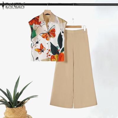 Women Floral Blouse and Pants Casual Two Piece Suit Sets