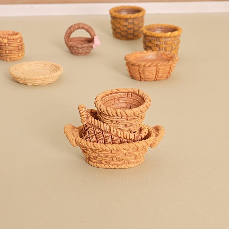 8Pcs Mini Resin Simulation Rattan Storage Baskets, Made Of Resin With A Faux Bamboo Weave For Diy Art Craft Making Accessories