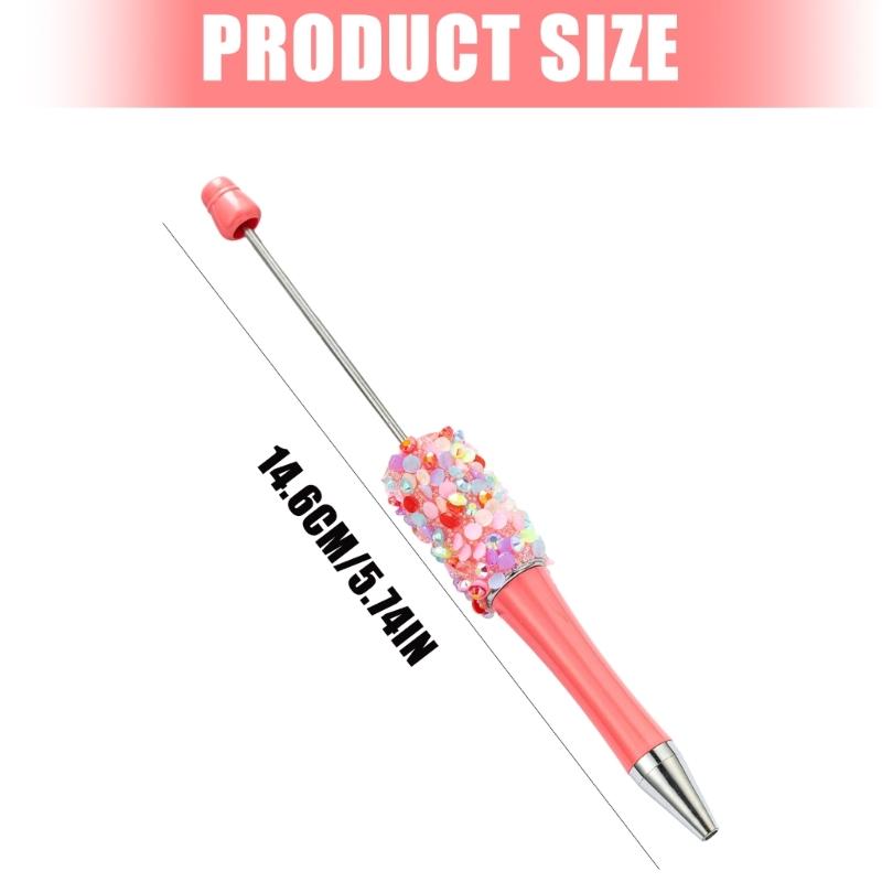 6PCS Sparkling Beadable Pen Ergonomic Grip Ballpoint Pen For Students Adult Daily Writing Journaling Art Craft Project