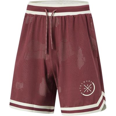 Li Ning Wade Series Comfortable Color Block Letter Print Lace-Up Loose Fit Five-Point Shorts Men Shorts Crimson Purple AAPU065-5