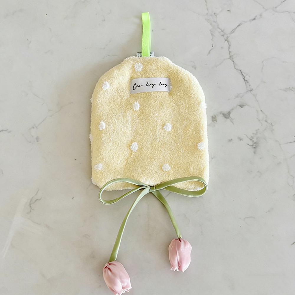 Simple Tulip Polka Dot Hand Towel Hanging Cute Bathroom Absorbent Towel Kitchen Coral Velvet Quick-drying INS Style Handkerchief