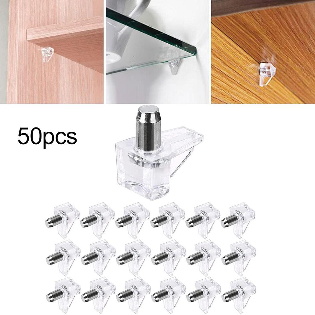 50pcs Clear Kitchen Cabinet Shelf Supports Pegs / Studs With Metal Pin For Furniture Hardware Tools Kit
