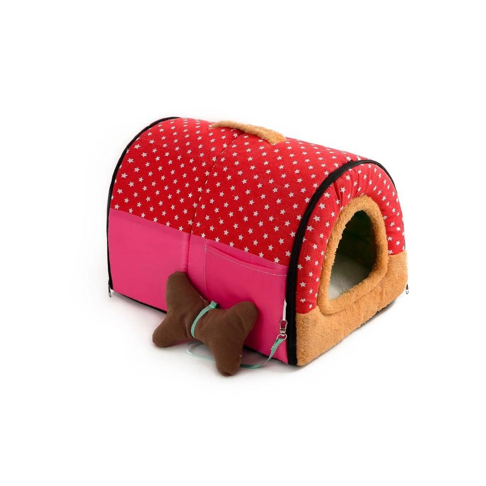 Hundehüttennest mit Matte, faltbares Zuhause, Hundebett für Haustiere, Katzenwelpen-Hundezwinger für kleine und mittelgroße Hunde, Tierbetten und Kissen für Chihuahuas 35cmx30cmx28cm red