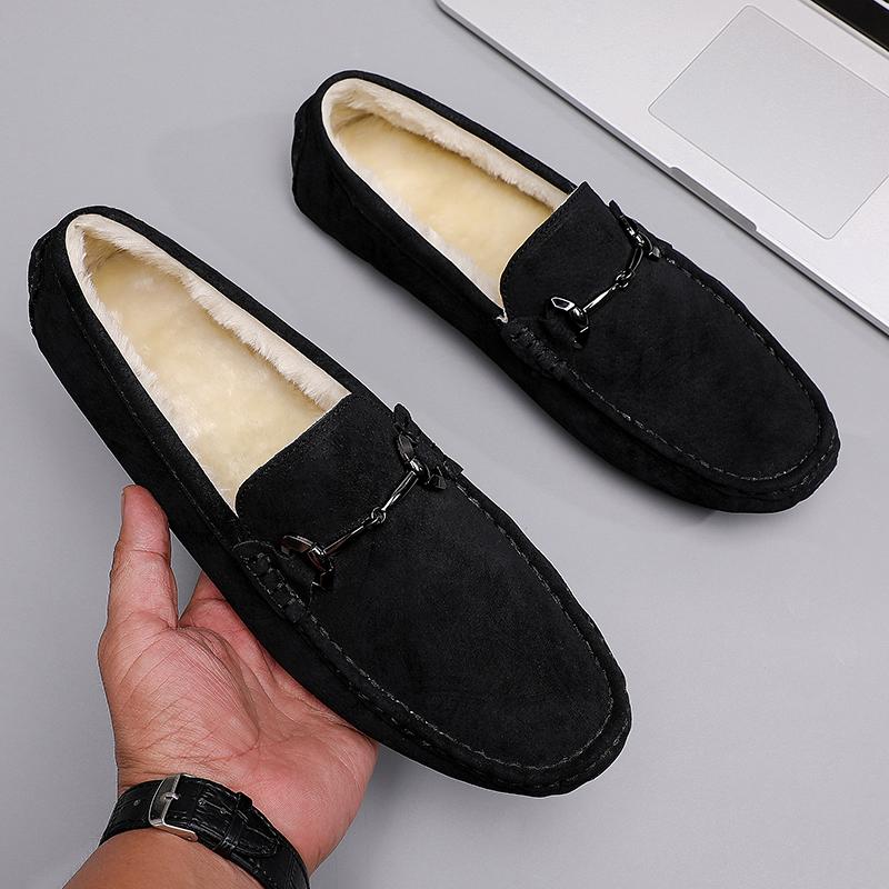 Fashion Men Casual Shoes Fashion Men Fur Handmade Suede Genuine Leather Mens Loafers Moccasins Slip On Men's Flats Male Driving Shoes