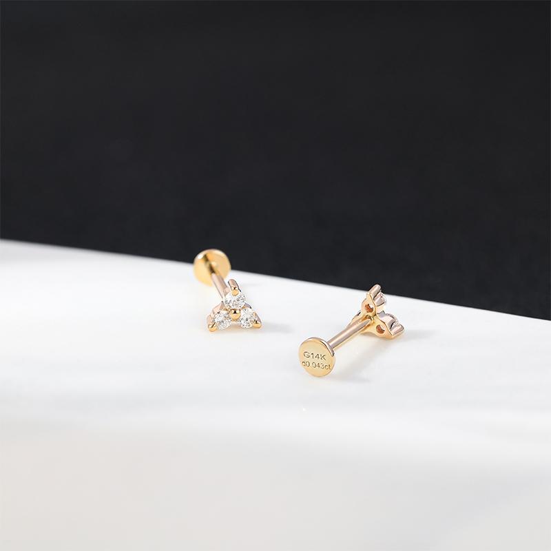14K Solid Gold Stud Earrings Real Gold Filled Flat Back Thread Threadless Labret Lip Cartilage Piercing Jewelry