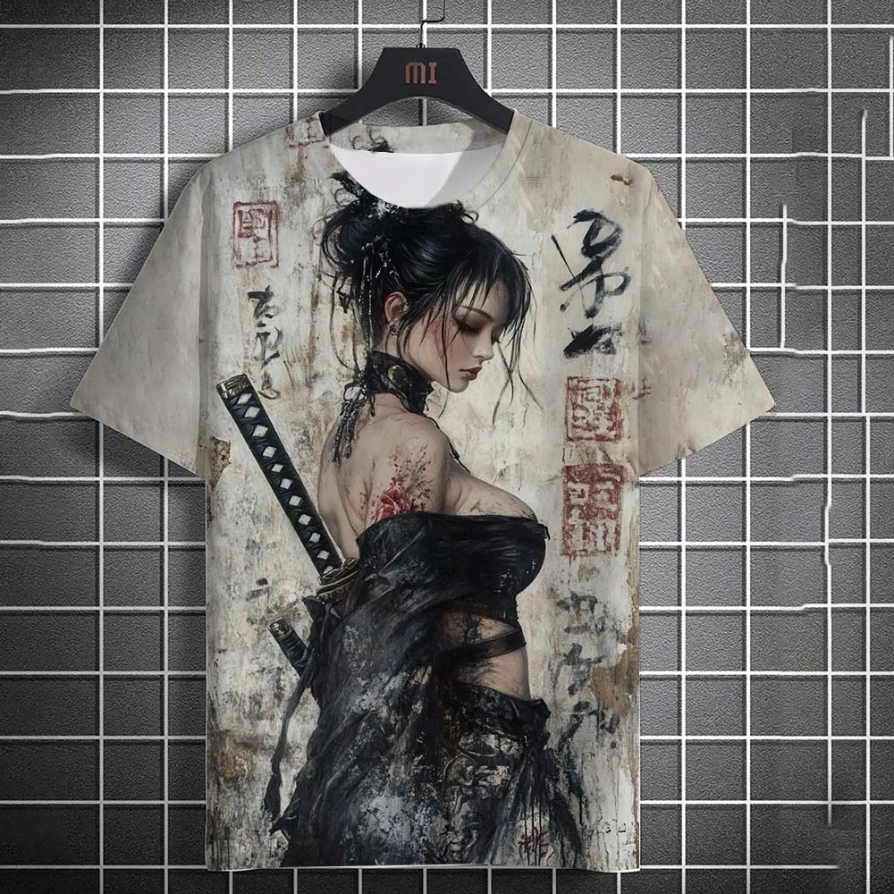 Fashion Men's T-shirt Cartoon Sexy samurai Girl graphic  Summer Casual harajuku streetwear 3D Printed Hip Hop