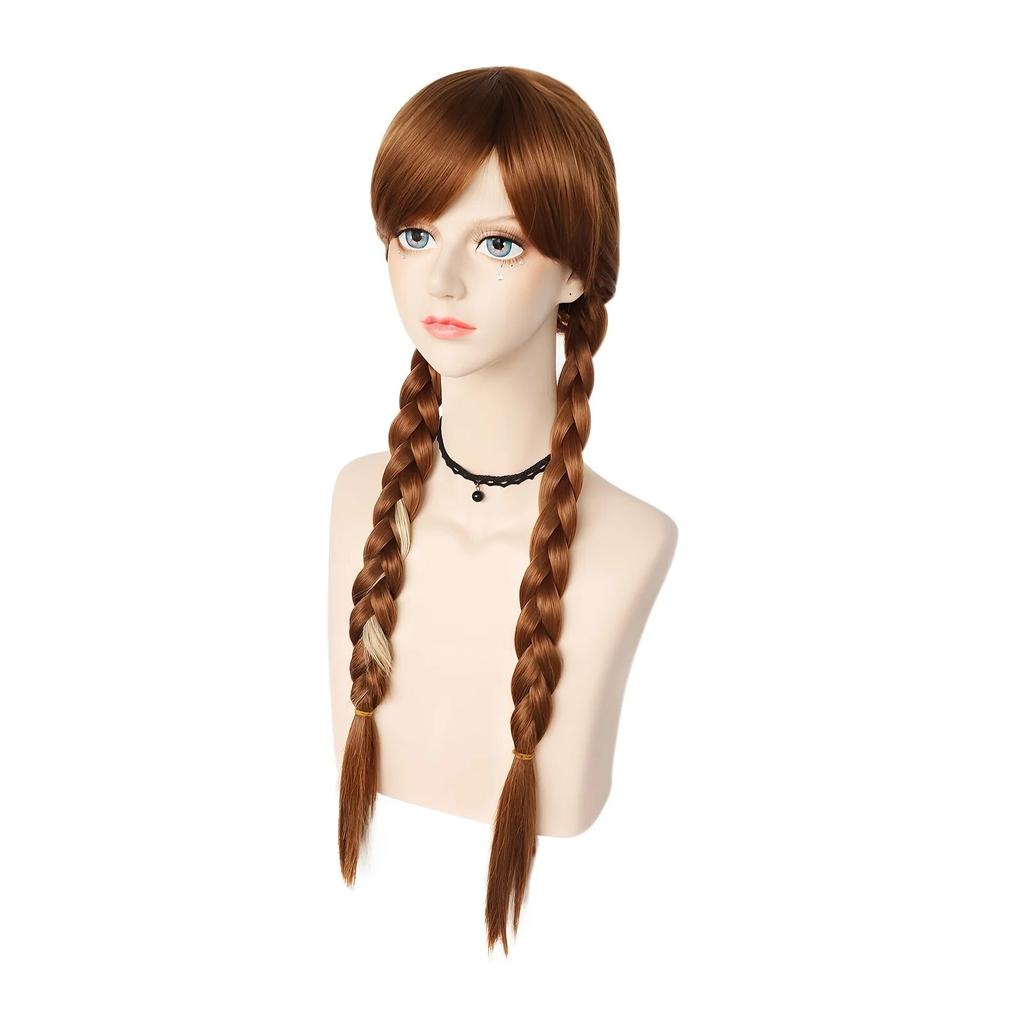 Princess Cosplay Wig for Women Braided Brown Frozen Anna Princess Cosplay Wig for Girls Braid Women's Wigs for Costume Halloween