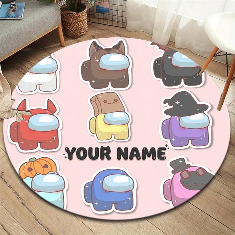 Among Us Custom Name Round Area Rug,Carpet Rug for Living Room Bedroom Sofa Playroom Decor,Non-slip Floor Mat