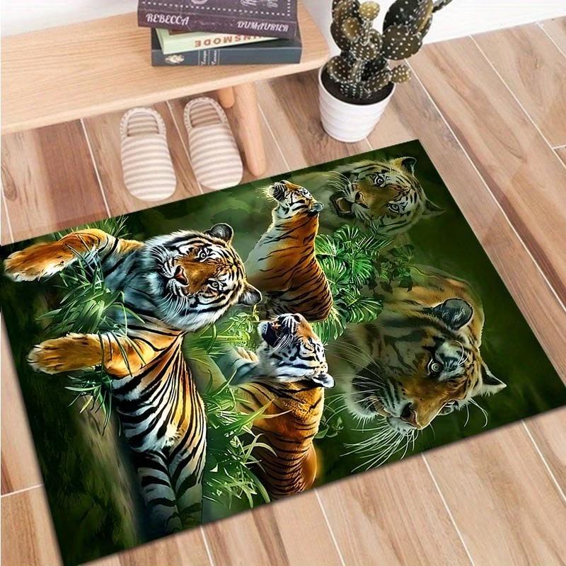 

Fierce 2D Tiger Jungle Area Rug for Bedroom Living Room Office Non Slip Washable Floor Mat Home Decorative Carpet for Indoor Use 40X60CM