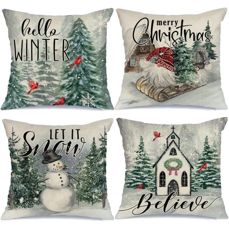 New Christmas Pillow Cover Linen Printed American Sofa Pillow Cover Pillow Cover