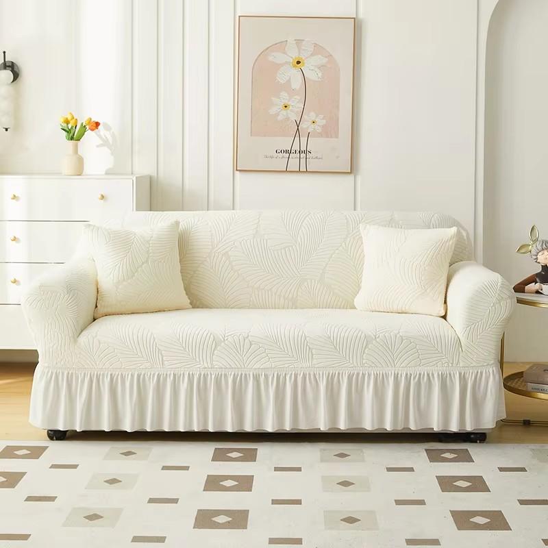 1/2/3/4 Seater Sofa Cover With Skirt Tree Leaves Jacquard Elastic All-Inclusive Sofa Cover For Living Room