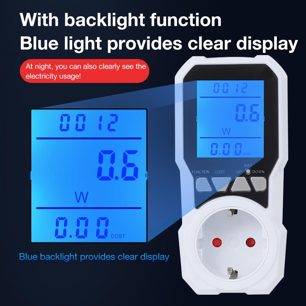 EU Plug Power Consumption Meter Socket Energy Digital Watt Meter AC Current Monitor Wattmeter Electricity Costs Calculate