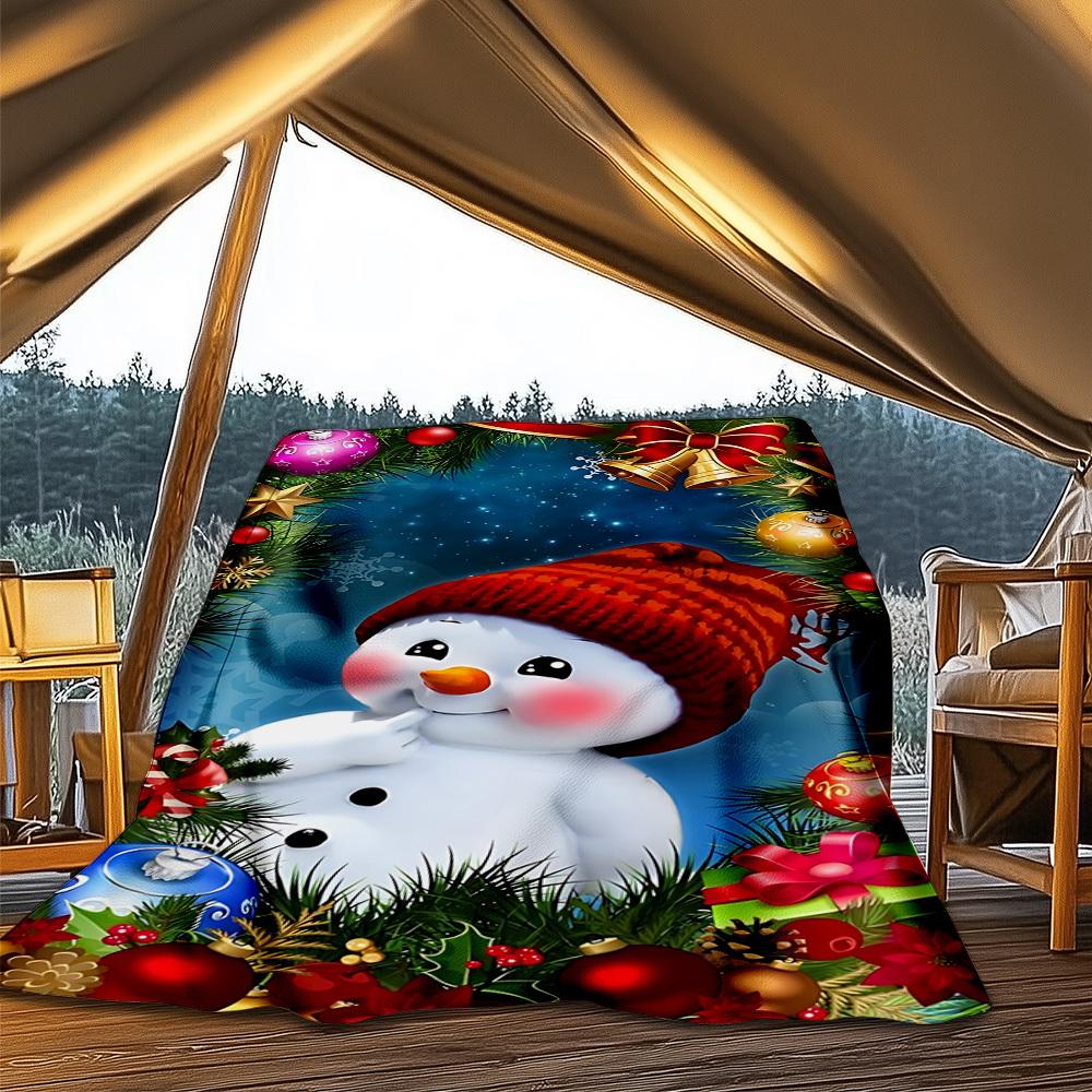 1pc Christmas Snowman Outdoor Personalized Flannel Blanket, Soft, Lightweight Personalized Flannel Blanket, Digital Printing,
