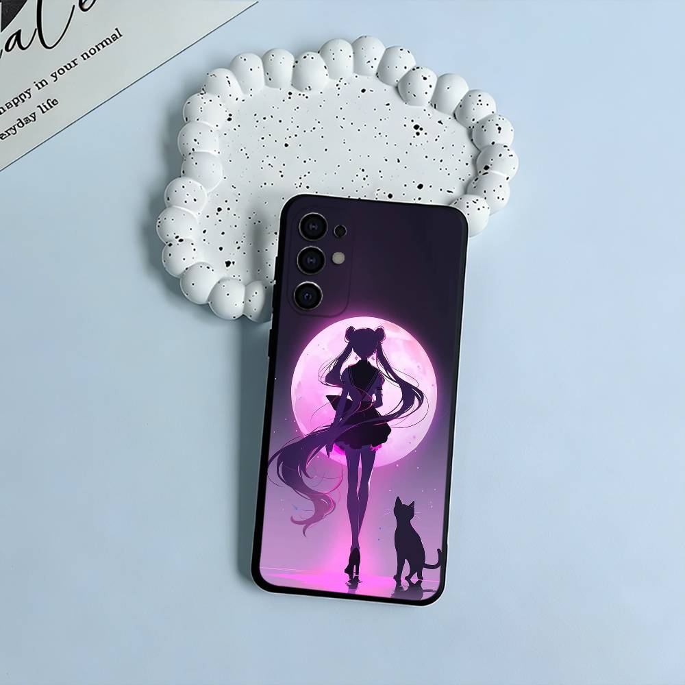 S-Sailor- Moon Black Soft Silicone Phone Case for Samsung S25, S24, S21, S22, S23, S30, Ultra, S20, Plus, FE, Lite