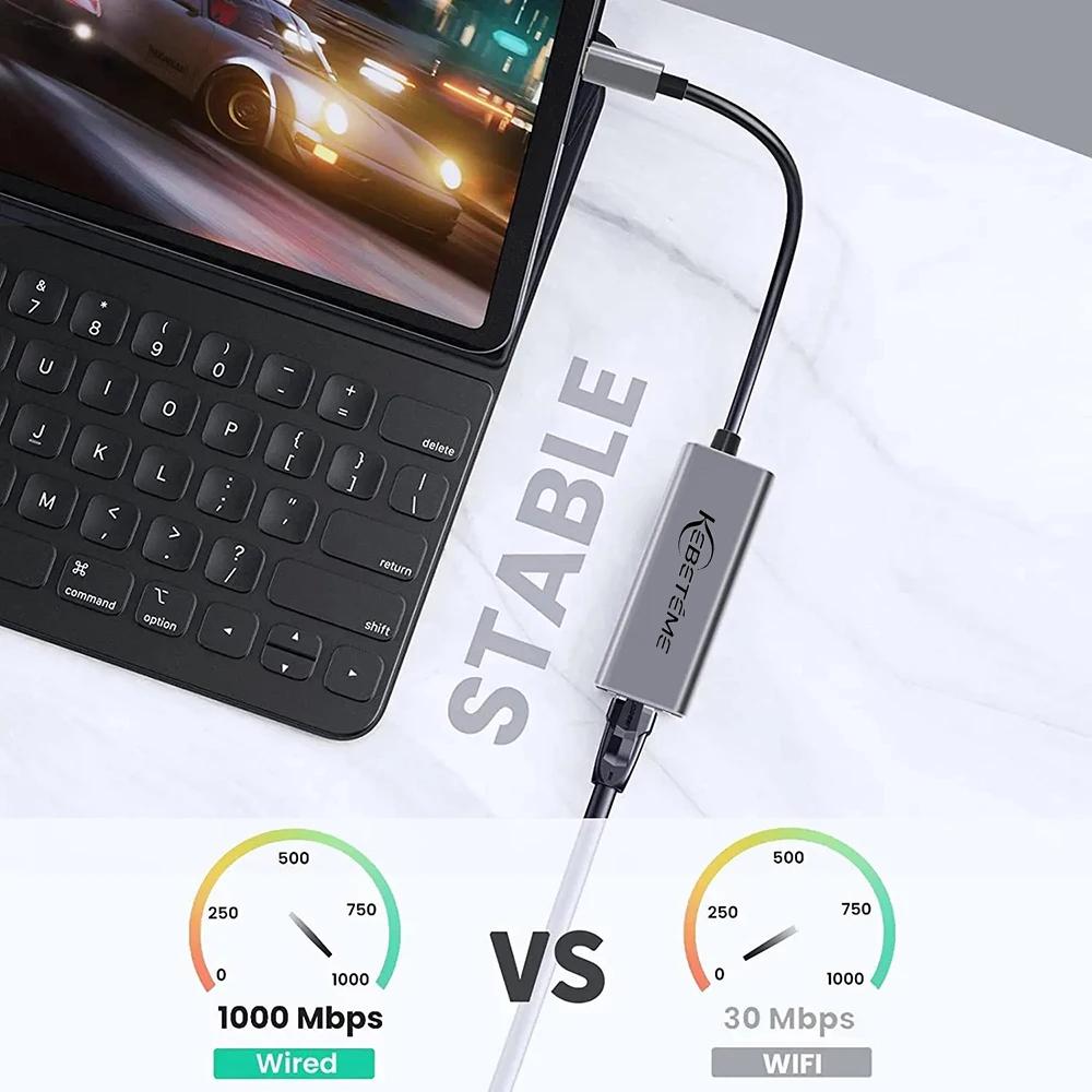 Kebidumei 1000Mbps USB Ethernet Adapter USB 3.0 Network Card To USB RJ45 Lan for PC MacBook Win 10/11 Ethernet USB Cable