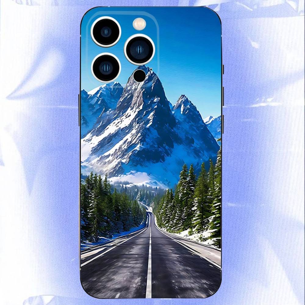 Snow Mountain Road Landscape Phone Case For iPhone 17,16,15,14,13,12,Pro,Max,Plus,E,SE4,Air,Mini Black Soft Box