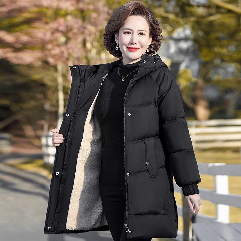 Jachetă de iarnă 2024 căptușită cu lână pentru femei de vârstă mijlocie și în vârstă - Palton gros, călduros din bumbac.