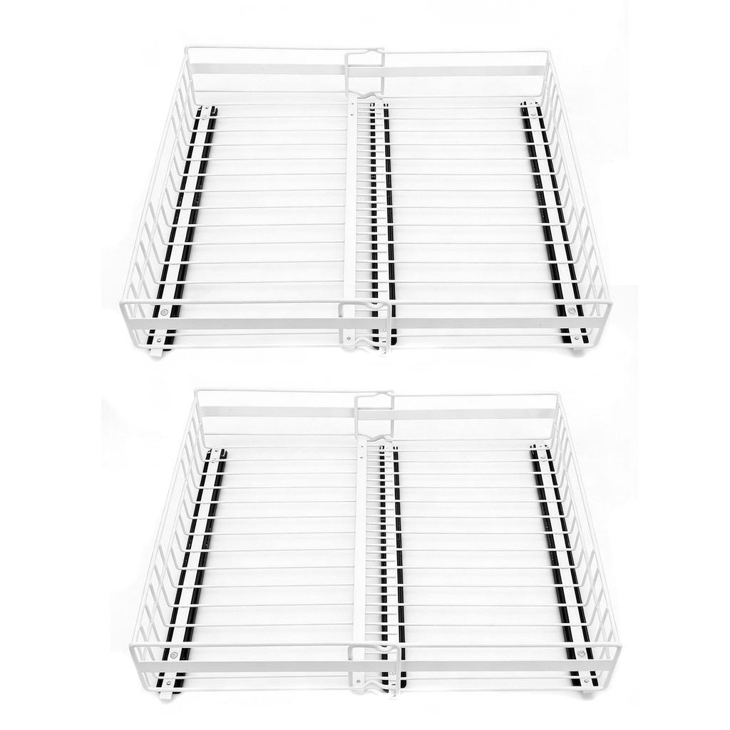 Expandable Pull Out Cabinet Organizer 3 Slide Rails Slide Out Drawer Roll Out Shelf Fix with Adhesive Screw White L and