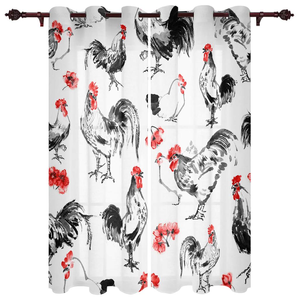 Country Graffiti Chicken Hill House Country Style Window Curtains Scenic Curtains for Living Room Decorative Items Living Room