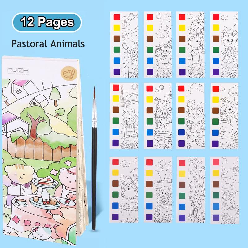 

12/20 Sheets Watercolor Painting Book Portale Coloring Books Graffiti Picture Book Educational Drawing Coloring Toys for Kids