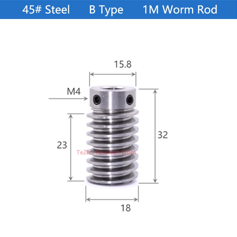 1 Set 1M Turbine Worm Gear with Worm Rod 1 Module 15 20 25 30 Teeth Brass Gear 45# Steel Worm Rod Drive Ratio 1:15/20/25/30