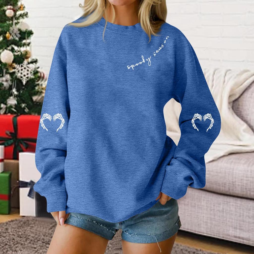 Women's Fashion Casual Long Sleeve Loose Fit Graphic Crewneck Pullover Sweatshirt