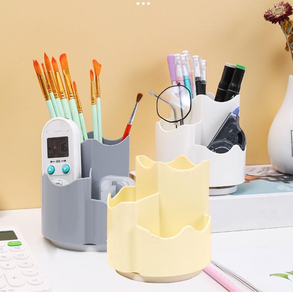 3 Compartments Rotating Pen Holder 360 Degree Rotating Pencil Holder  Office Use