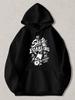 Black Pullover Hoodie with White Skateboarding Graphic Featuring 'Skate Boarding 1984 Legendary Team' Text And Skateboard Illustra