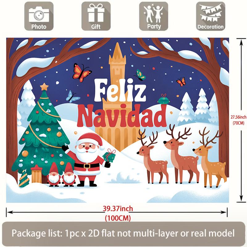 2D flat Spanish Happy New Year and Merry Christmas banner, wall decoration for home, party, photo background