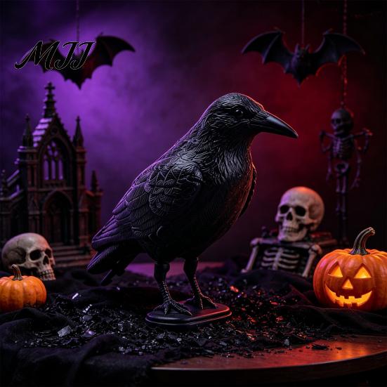 Window Decoration Crow Realistic Design Ornament, with Feather Texture Statue Texture, Stable Base Waterproof Sun-Resistant Gothic