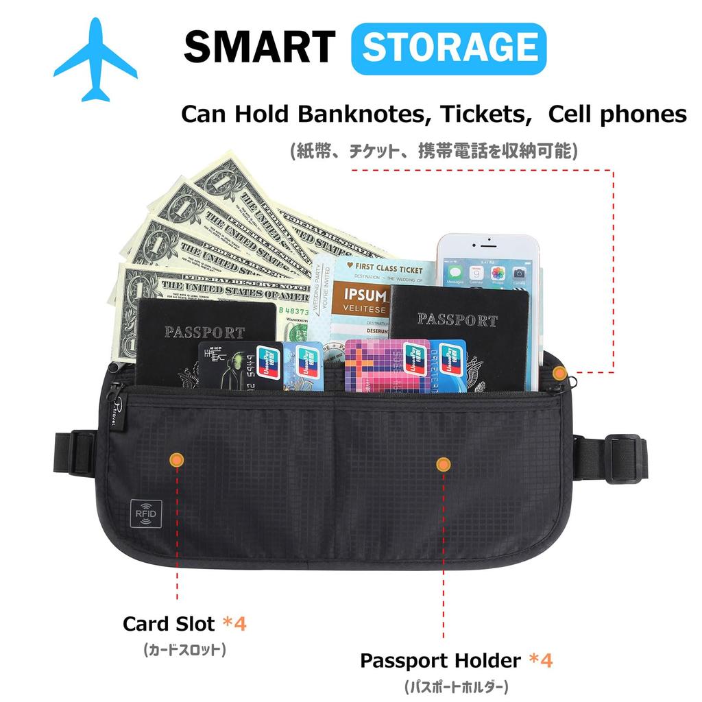 Azarxis Waist Passport Hanging Security Passport Hidden Large Perfect for Overseas Men and Women Pouch, Case, Neck, Anti-Skimming, Slim,