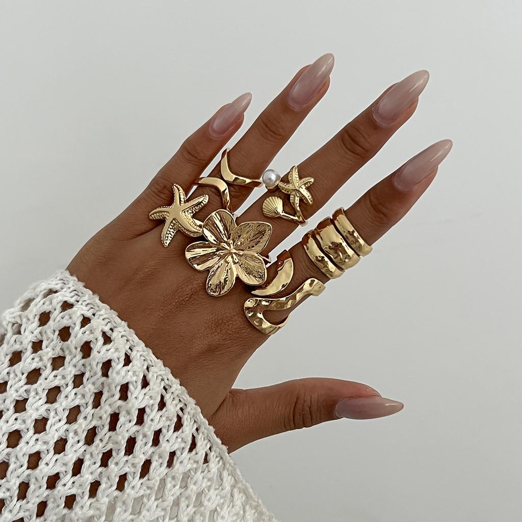 Ocean Wind Ring Irregular Liquid Line Metal Open Ring Vintage Starfish Ring