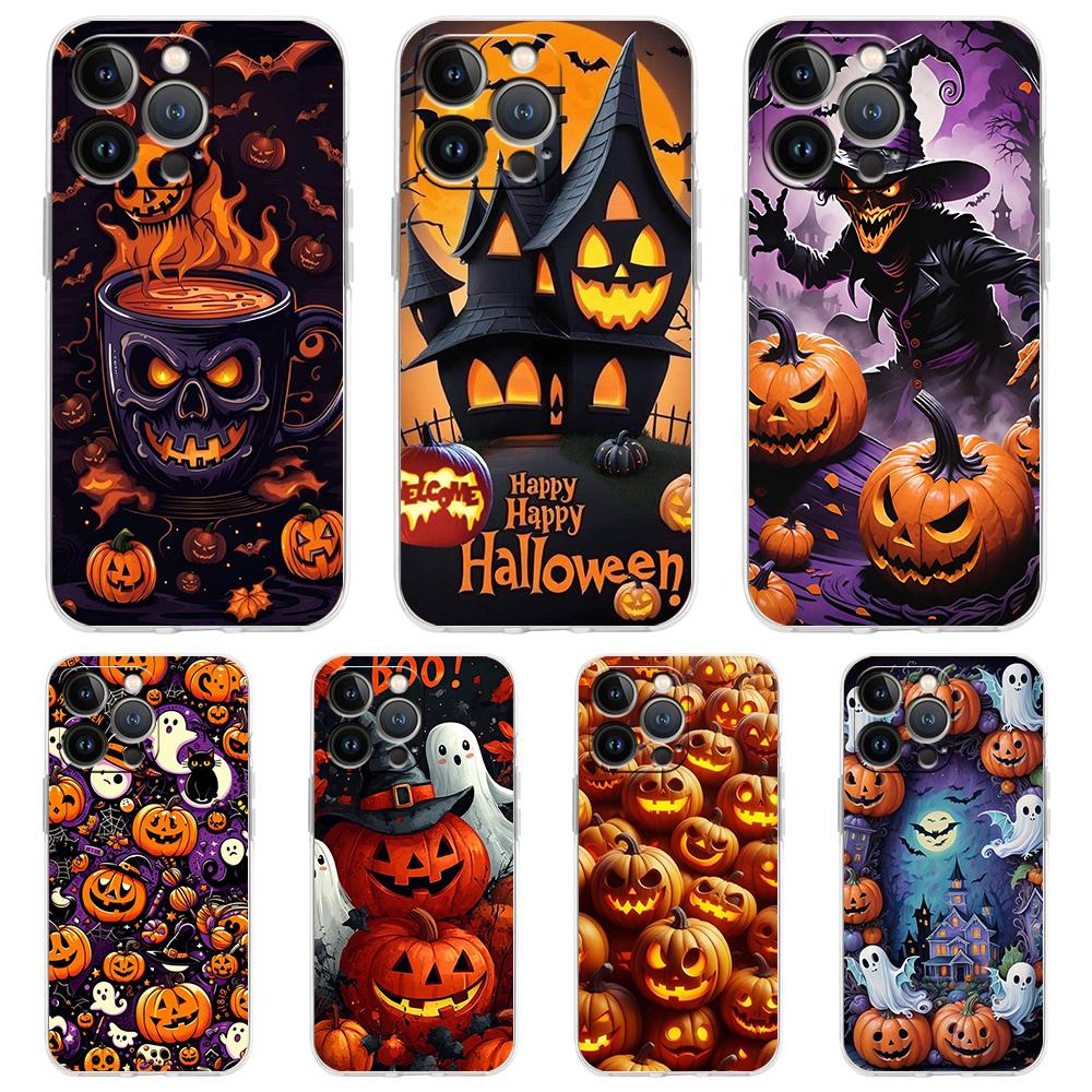 Soft TPU Transparent Phone Case Cover for iPhone 16 15 14 13 12 11 Pro Max XR 8 7 Plus Shockproof Shell Halloween Style Pattern
