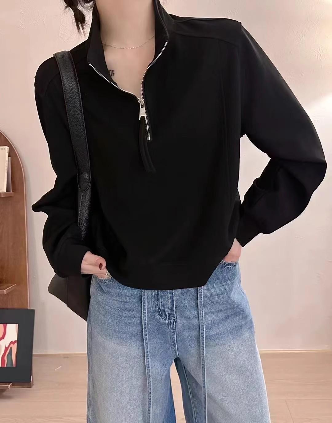 

Женский спортивный свитшот свободного кроя на молнии до середины - Ранняя весна 2025 Корейский стиль Large чёрный