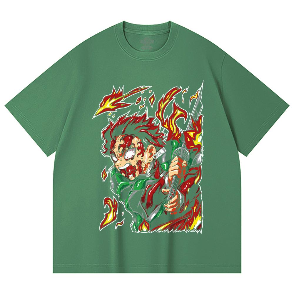 230 Gsm 100% Cotton Demon Slayer V101 Tanjiro Print Unisex Heavy Cotton T Shirt