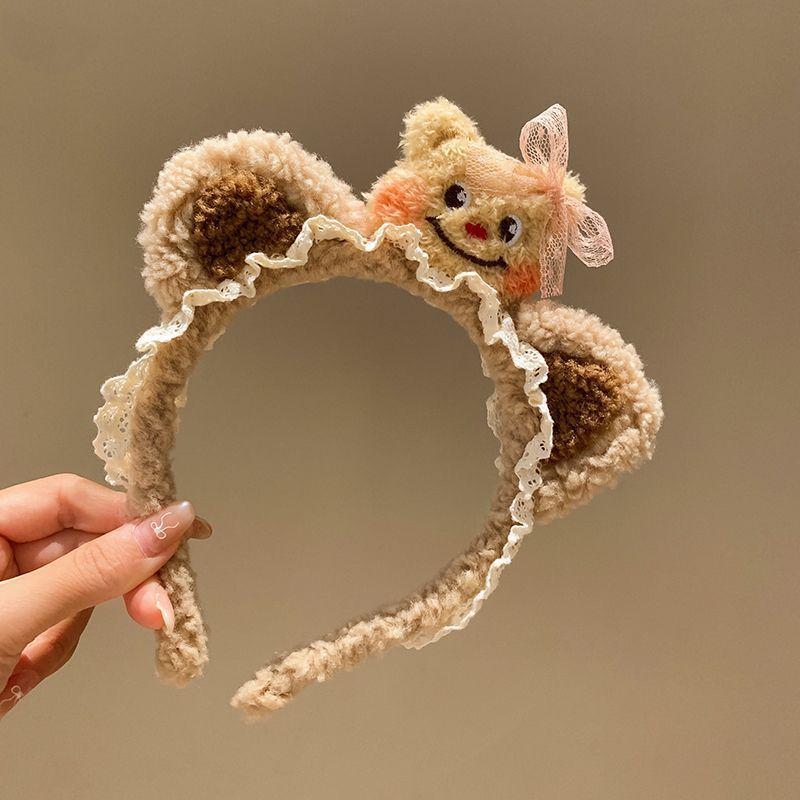 Cartoon Bär Spitzenstirnband mit Schleifenohren - Niedliches Plüsch-Haaraccessoire