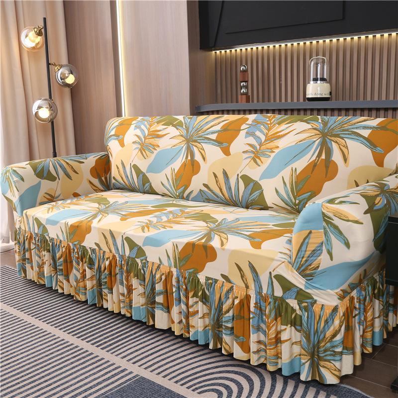 Elastic Sofa Cover with Skirt All Inclusive Combination Sofa Cover with Skirt  Universal Type for All Seasons