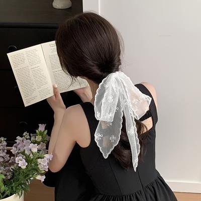 Sweet Sen Style White Lace Long Hair with Butterfly Tie Hair Rope Vigorous Girl Braid Versatile Hair Braiding Magic Weapon