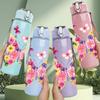 1PC Multi Pink Butterfly Bouquet 750ml Color Plastic Sports Water Bottle Leakproof Flip Straw Lid Suitable for Sports Office Home Use