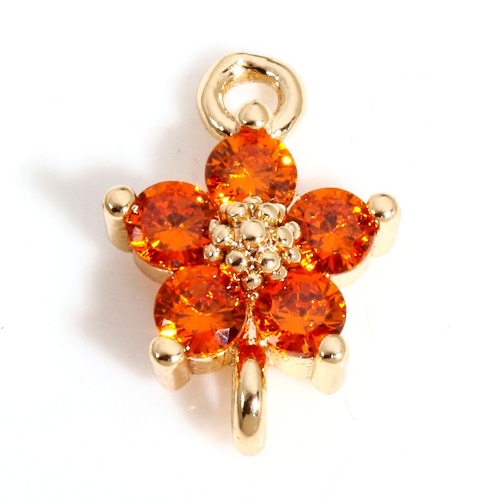 2 Piece Flower Brass Connectors Charms Pendants For DIY Jewelry Making 18K Real Gold Plated Multicolour Cubic Zirconia 12mmx8mm