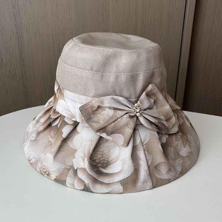 Wide-brimmed sun hat women's summer fashion printing foldable thin organza basin hat, sun hat for shopping