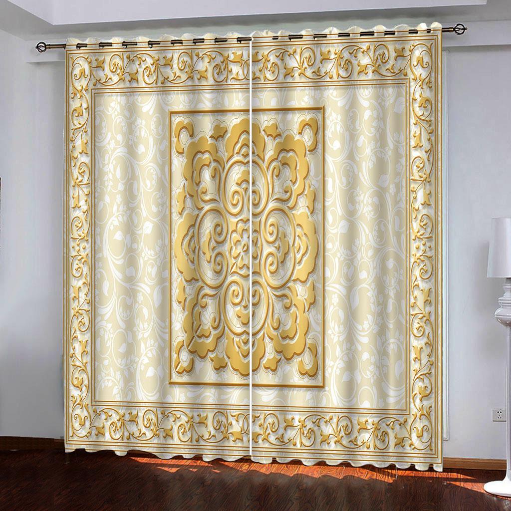 European Luxurious Up-to-date Gold Lightweight Darkening Window Panel Blind Curtains for Kids Bedroom Living Room Kitchen Door Home Decor 2Pieces